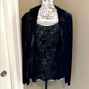 Chico's Black Velvet Ruffled Blazer w/Glittery Velvet Cami, sold as a set Size 1